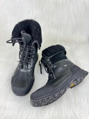 Men’s UGG Butte Waterproof Leather Lace Up Boots Shearling Vibram Sz 7.5 Black